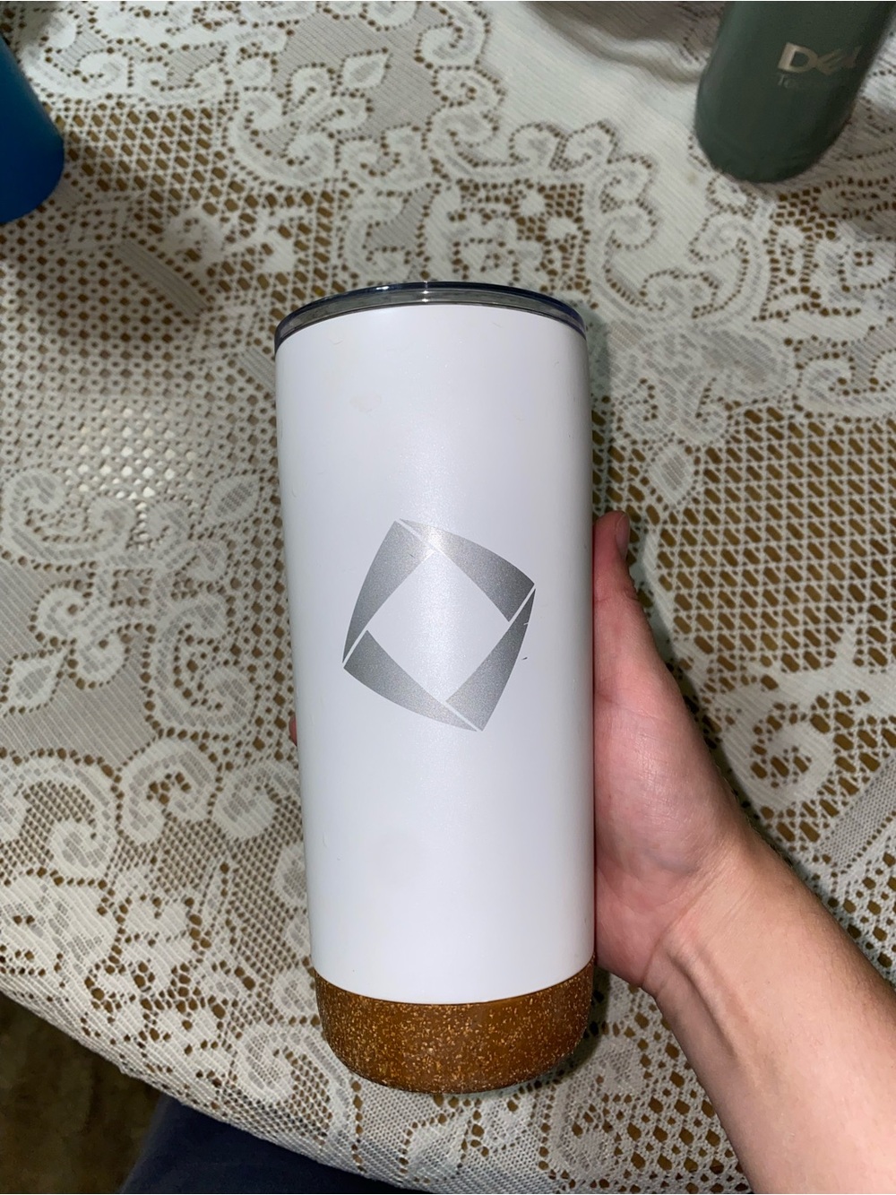 White Stainless Tumbler with Gold Base - Branded Insulated Travel Cup